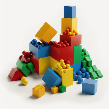 3d render of colorful toy blocks on white background with clipping pathの素材