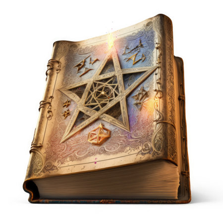 Old magic book isolated on a white background. 3d render.の素材