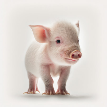 Studio photo of a cute little piglet on a white background.の素材