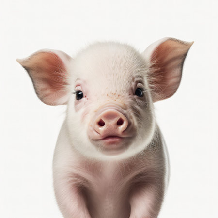 Portrait of a cute little pig isolated on a white background.の素材
