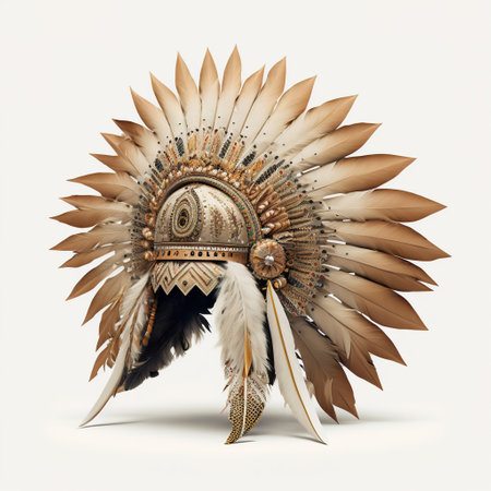 Native American indian chief headdress with feathers isolated on white backgroundの素材