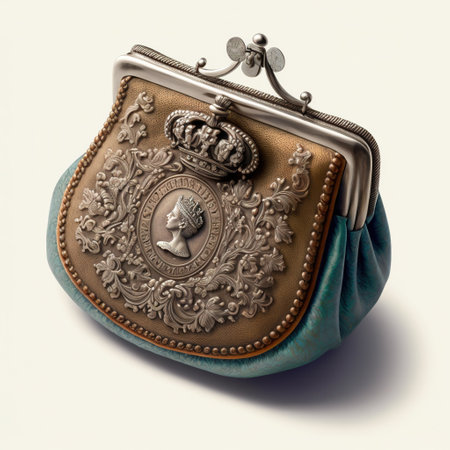 Vintage purse on white background with shadow, clipping path included.の素材