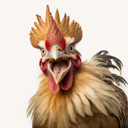 Portrait of a rooster isolated on white background, studio shotの素材