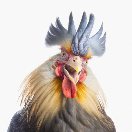 Portrait of a rooster isolated on a white background with clipping pathの素材