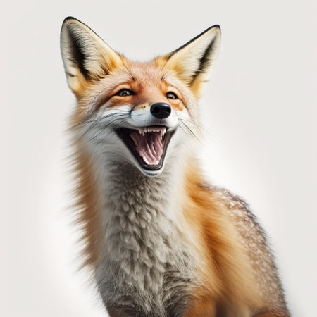 Portrait of a red fox with open mouth on a white backgroundの素材