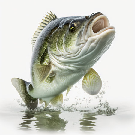 Fishing bass in water. Isolated on a white background.の素材
