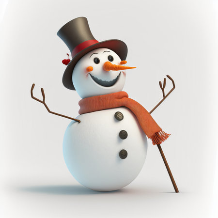 Snowman isolated on a white background. 3d render illustration.の素材