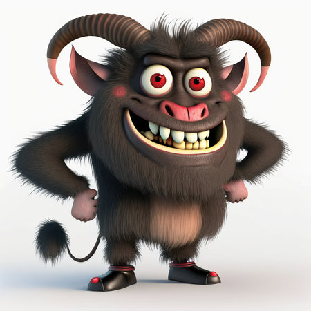 Cartoon character of a goat with big horns. 3d renderingの素材