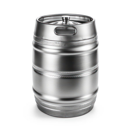Aluminum beer keg isolated on white background. 3d illustrationの素材