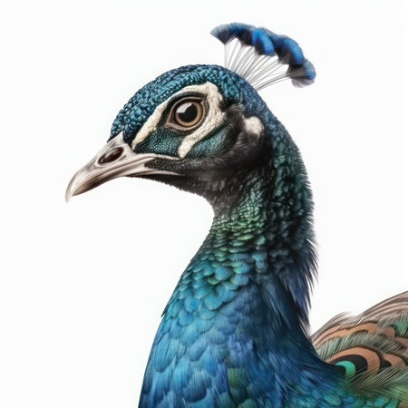 Peacock isolated on white background. Peacock portrait.の素材