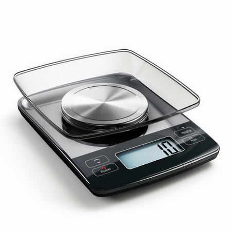 Digital kitchen scale isolated on white background. 3d render image.の素材