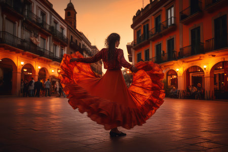 Beautiful woman dancing flamenco in the Plaza Mayor in Valencia, Spainの素材