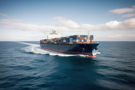 Container Ship in the sea. Freight transportation and logistics concept.の素材
