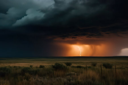 Thunderstorm over the prairie in Colorado, United States of Americaの素材