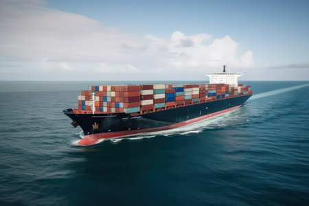 Container ship in the sea. Freight transportation and logistics concept.の素材