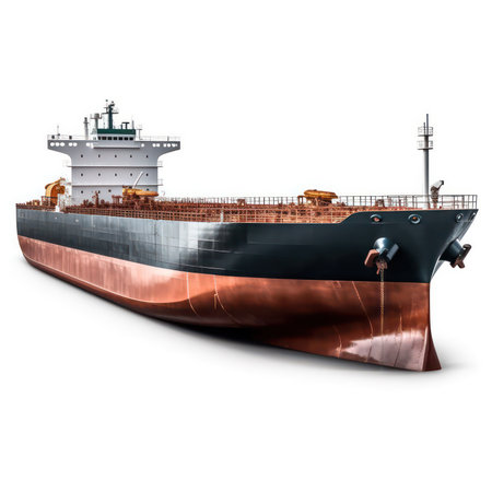 Large cargo ship isolated on white background. 3D illustration. Series.の素材