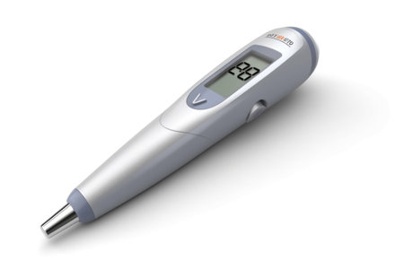 Digital thermometer isolated on a white background. 3d render.の素材