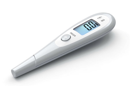 Digital thermometer isolated on white background. 3d render illustration.の素材