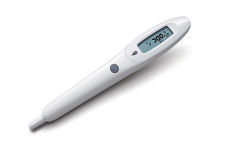 Electronic thermometer isolated on white background. 3D illustration.の素材