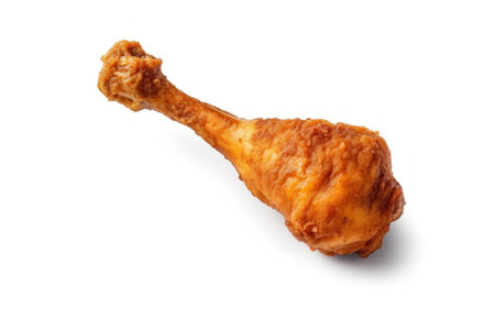 Fried chicken drumstick isolated on white background. Top view.の素材