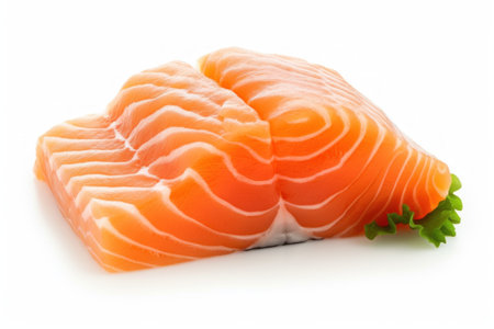Salmon sashimi isolated on a white background cutout.の素材