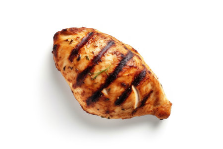 Grilled chicken fillet isolated on white background. Top view.の素材