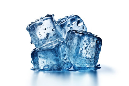 Ice cubes isolated on white background. 3d rendering. Square image.の素材