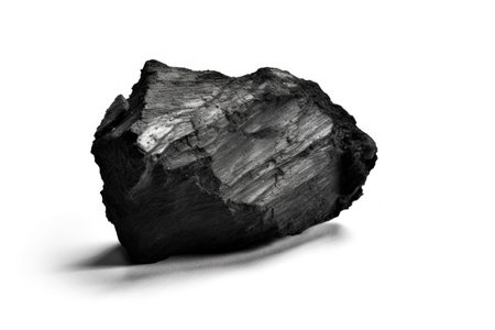 Natural wood charcoal isolated on a white background. Black and white photo.の素材