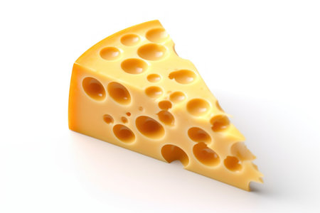 Cheese slice isolated on white background. 3d render illustration.の素材