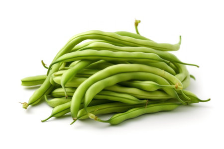 Pile of green beans isolated on white background. Healthy organic food.の素材