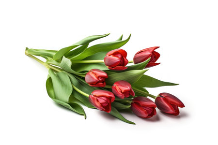 Bouquet of red tulips isolated on a white background.の素材