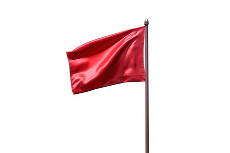 Waving red flag isolated on white background. 3d rendering.の素材