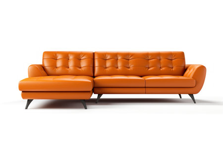 Modern orange leather sofa isolated on white background. 3d render image.の素材