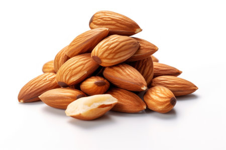 Almond nuts isolated on a white background. Close-up.の素材