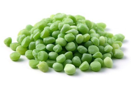 Pile of green frozen peas isolated on white background cutout.の素材