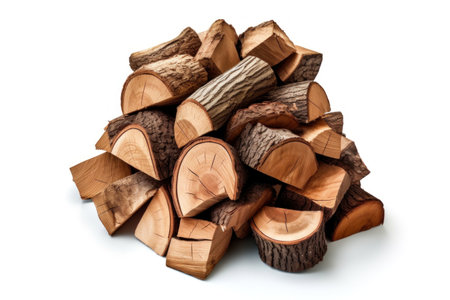 Pile of firewood isolated on white background, top view.の素材