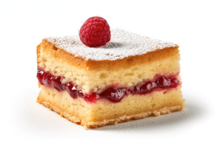 Piece of cake with raspberry jam isolated on a white background.の素材