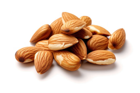 Almond nuts isolated on white background close up. Healthy food.の素材