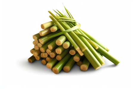 Pile of fresh cutted leek isolated on white background.の素材