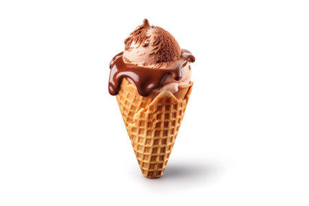 Chocolate ice cream in waffle cone isolated on white background.の素材