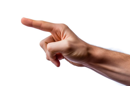 Man's hand pointing at something, isolated on a white background.の素材