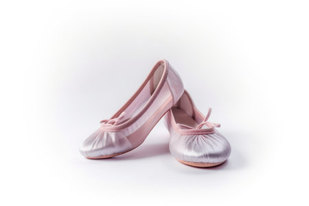 Pair of pink ballet flats isolated on white background. Studio shot.の素材