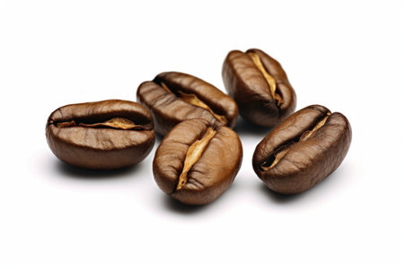 Coffee beans isolated on white background. Close-up.の素材