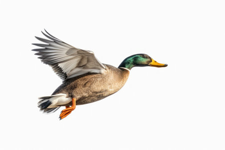 Mallard, Anas platyrhynchos, single bird in flight, Warwickshireの素材