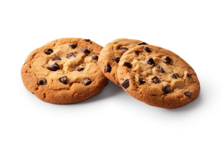 Chocolate chip cookies isolated on white background. Homemade pastry.の素材