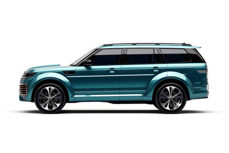SUV car on a white background. 3d rendering with shadowの素材