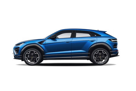 Compact city crossover blue on a white background with a shadow on the groundの素材