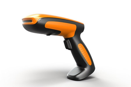 3d render of an orange infrared thermometer on a white backgroundの素材