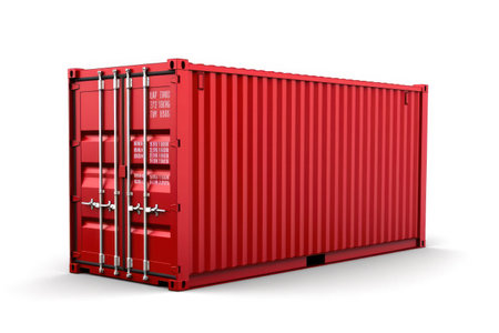 Red cargo container isolated on white background. 3d render image.の素材