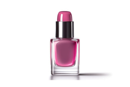 Pink nail polish bottle isolated on white background. 3d rendering.の素材